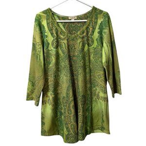 One World Live and Let Live Tunic Top Size 1X Paisley Rhinestones Artsy Chic